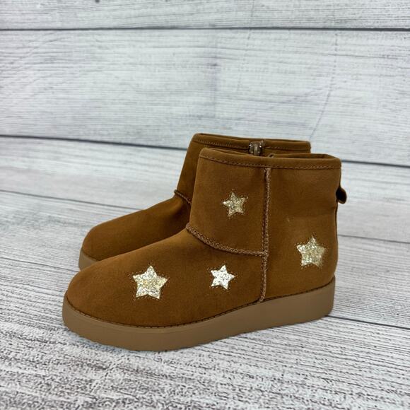 Jellypop Girl's Zane Tan & Gold Star Sherpa Lined Booties Size 2 - Picture 2 of 10